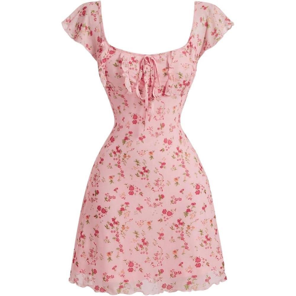 imageSOLY HUX Womens Vintage Floral Dress Summer Cap Sleeve Mini Dresses Going Out Beach Short DressPink Floral