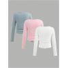 imageSOLY HUX Girls Long Sleeve T Shirts 3 Packs Crewneck Fall Tees Ruched Fitted Tee Shirt TopsWhite Pink Grey