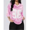 imageSOLY HUX Jersey Shirts for Women Y2k Graphic Number Oversized Tees V Neck Half Sleeve Cute Soccer Streetwear T Shirt TopsLight Pink Number