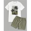 imageSOLY HUX Mens Summer Tracksuit 2 Piece Beach Outfit Tropical Print Tee and Shorts SetGreen and White