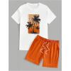 imageSOLY HUX Mens Summer Tracksuit 2 Piece Beach Outfit Tropical Print Tee and Shorts SetWhite and Orange