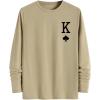 imageSOLY HUX Mens T Shirts Playing Card Graphic Print Long Sleeve Round Neck Tee TopsKhaki Letter