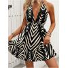 imageSOLY HUX Womens Allover Print Summer Dress Halter Deep V Neck Ruffle Hem Short DressesBlack Chevron