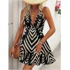 imageSOLY HUX Womens Allover Print Summer Dress Halter Deep V Neck Ruffle Hem Short DressesBlack Chevron