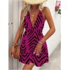 imageSOLY HUX Womens Allover Print Summer Dress Halter Deep V Neck Ruffle Hem Short DressesHotpink Chevron