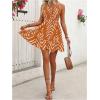 imageSOLY HUX Womens Allover Print Summer Dress Halter Deep V Neck Ruffle Hem Short DressesOrange Chevron