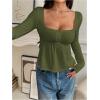 imageSOLY HUX Womens Babydoll Tops Long Sleeve Henley Shirts Cute Square Neck Coquette Peplum TopArmy Green
