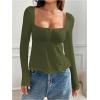 imageSOLY HUX Womens Babydoll Tops Long Sleeve Henley Shirts Cute Square Neck Coquette Peplum TopArmy Green