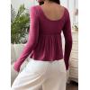 imageSOLY HUX Womens Babydoll Tops Long Sleeve Henley Shirts Cute Square Neck Coquette Peplum TopDusty Pink