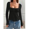imageSOLY HUX Womens Babydoll Tops Long Sleeve Henley Shirts Cute Square Neck Coquette Peplum TopSolid Black