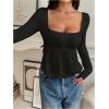 imageSOLY HUX Womens Babydoll Tops Long Sleeve Henley Shirts Cute Square Neck Coquette Peplum TopSolid Black