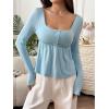imageSOLY HUX Womens Babydoll Tops Long Sleeve Henley Shirts Cute Square Neck Coquette Peplum TopSolid Blue