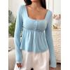 imageSOLY HUX Womens Babydoll Tops Long Sleeve Henley Shirts Cute Square Neck Coquette Peplum TopSolid Blue