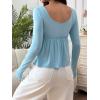 imageSOLY HUX Womens Babydoll Tops Long Sleeve Henley Shirts Cute Square Neck Coquette Peplum TopSolid Blue