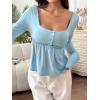 imageSOLY HUX Womens Babydoll Tops Long Sleeve Henley Shirts Cute Square Neck Coquette Peplum TopSolid Blue