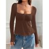 imageSOLY HUX Womens Babydoll Tops Long Sleeve Henley Shirts Cute Square Neck Coquette Peplum TopSolid Brown