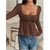 imageSOLY HUX Womens Babydoll Tops Long Sleeve Henley Shirts Cute Square Neck Coquette Peplum TopSolid Brown