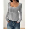 imageSOLY HUX Womens Babydoll Tops Long Sleeve Henley Shirts Cute Square Neck Coquette Peplum TopSolid Grey