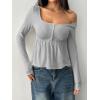 imageSOLY HUX Womens Babydoll Tops Long Sleeve Henley Shirts Cute Square Neck Coquette Peplum TopSolid Grey
