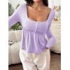 imageSOLY HUX Womens Babydoll Tops Long Sleeve Henley Shirts Cute Square Neck Coquette Peplum TopSolid Purple