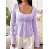 imageSOLY HUX Womens Babydoll Tops Long Sleeve Henley Shirts Cute Square Neck Coquette Peplum TopSolid Purple