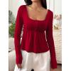 imageSOLY HUX Womens Babydoll Tops Long Sleeve Henley Shirts Cute Square Neck Coquette Peplum TopSolid Red