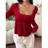 imageSOLY HUX Womens Babydoll Tops Long Sleeve Henley Shirts Cute Square Neck Coquette Peplum TopSolid Red