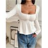 imageSOLY HUX Womens Babydoll Tops Long Sleeve Henley Shirts Cute Square Neck Coquette Peplum TopSolid White