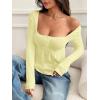 imageSOLY HUX Womens Babydoll Tops Long Sleeve Henley Shirts Cute Square Neck Coquette Peplum TopSolid Yellow