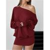 imageSOLY HUX Womens Long Sleeve Off The Shoulder Dress Y2k Mini Dress Streetwear Music Festival OutfitsPlain Burgundy
