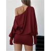 imageSOLY HUX Womens Long Sleeve Off The Shoulder Dress Y2k Mini Dress Streetwear Music Festival OutfitsPlain Burgundy