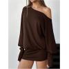 imageSOLY HUX Womens Long Sleeve Off The Shoulder Dress Y2k Mini Dress Streetwear Music Festival OutfitsSolid Brown