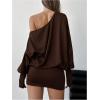 imageSOLY HUX Womens Long Sleeve Off The Shoulder Dress Y2k Mini Dress Streetwear Music Festival OutfitsSolid Brown