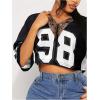 imageSOLY HUX Womens Number Graphic Tees Lace V Neck Half Sleeve Crop Tops Jersey Shirt Y2k StreetwearBlack Number