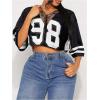 imageSOLY HUX Womens Number Graphic Tees Lace V Neck Half Sleeve Crop Tops Jersey Shirt Y2k StreetwearBlack Number
