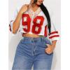 imageSOLY HUX Womens Number Graphic Tees Lace V Neck Half Sleeve Crop Tops Jersey Shirt Y2k StreetwearRed and White Number