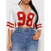 imageSOLY HUX Womens Number Graphic Tees Lace V Neck Half Sleeve Crop Tops Jersey Shirt Y2k StreetwearRed and White Number