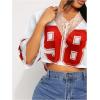 imageSOLY HUX Womens Number Graphic Tees Lace V Neck Half Sleeve Crop Tops Jersey Shirt Y2k StreetwearRed and White Number