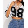 imageSOLY HUX Womens Number Graphic Tees Lace V Neck Half Sleeve Crop Tops Jersey Shirt Y2k StreetwearWhite Number