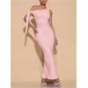 imageSOLY HUX Womens Off The Shoudler Bodycon Maxi Dress Asymmetrical Neck Bow Tie Cocktail Party Long DressesCoral Pink