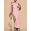 imageSOLY HUX Womens Off The Shoudler Bodycon Maxi Dress Asymmetrical Neck Bow Tie Cocktail Party Long DressesCoral Pink