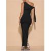 imageSOLY HUX Womens Off The Shoudler Bodycon Maxi Dress Asymmetrical Neck Bow Tie Cocktail Party Long DressesSolid Black