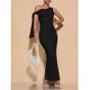 imageSOLY HUX Womens Off The Shoudler Bodycon Maxi Dress Asymmetrical Neck Bow Tie Cocktail Party Long DressesSolid Black