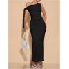 imageSOLY HUX Womens Off The Shoudler Bodycon Maxi Dress Asymmetrical Neck Bow Tie Cocktail Party Long DressesSolid Black