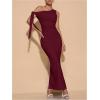 imageSOLY HUX Womens Off The Shoudler Bodycon Maxi Dress Asymmetrical Neck Bow Tie Cocktail Party Long DressesSolid Burgundy