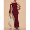 imageSOLY HUX Womens Off The Shoudler Bodycon Maxi Dress Asymmetrical Neck Bow Tie Cocktail Party Long DressesSolid Burgundy