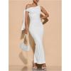 imageSOLY HUX Womens Off The Shoudler Bodycon Maxi Dress Asymmetrical Neck Bow Tie Cocktail Party Long DressesSolid White