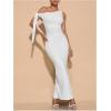imageSOLY HUX Womens Off The Shoudler Bodycon Maxi Dress Asymmetrical Neck Bow Tie Cocktail Party Long DressesSolid White