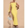 imageSOLY HUX Womens Off The Shoudler Bodycon Maxi Dress Asymmetrical Neck Bow Tie Cocktail Party Long DressesSolid Yellow