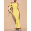 imageSOLY HUX Womens Off The Shoudler Bodycon Maxi Dress Asymmetrical Neck Bow Tie Cocktail Party Long DressesSolid Yellow